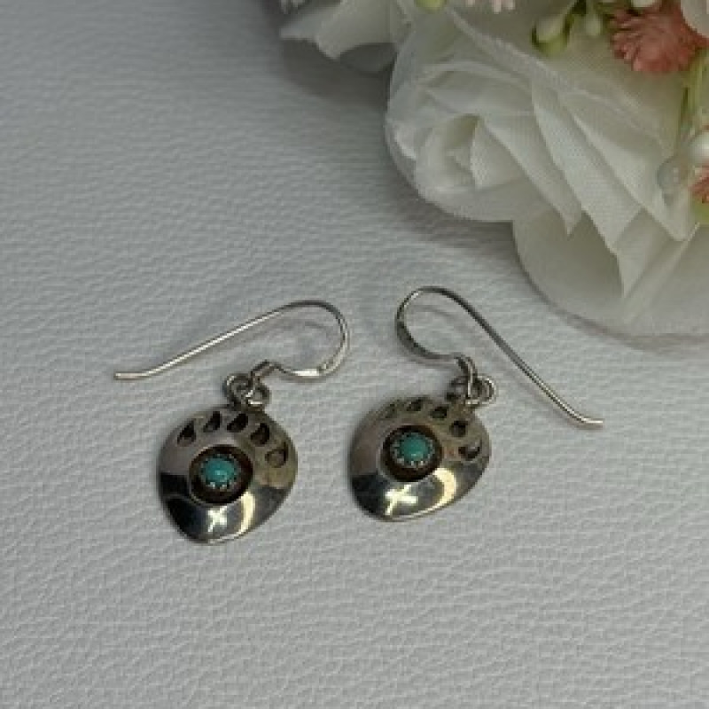 Vintage Native American 925 Sterling Silver Turquoise Earrings Length 1.20 Inch