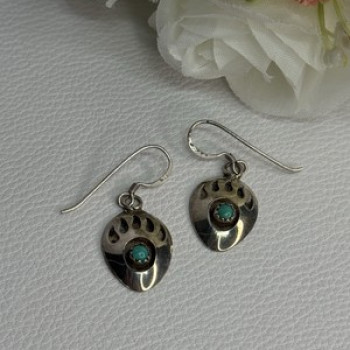 Vintage Native American 925 Sterling Silver Turquoise Earrings Length 1.20 Inch