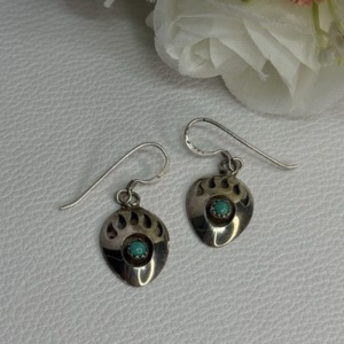 Vintage Native American 925 Sterling Silver Turquoise Earrings Length 1.20 Inch
