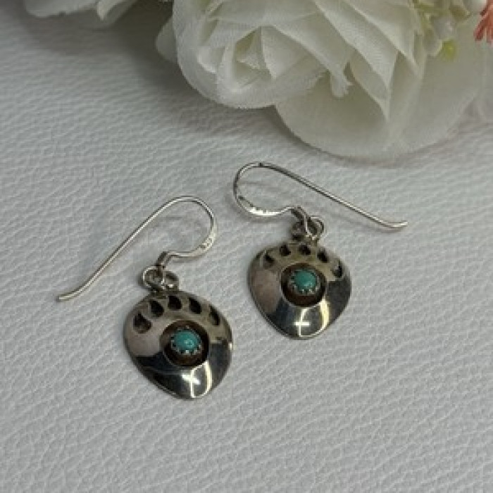 Vintage Native American 925 Sterling Silver Turquoise Earrings Length 1.20 Inch
