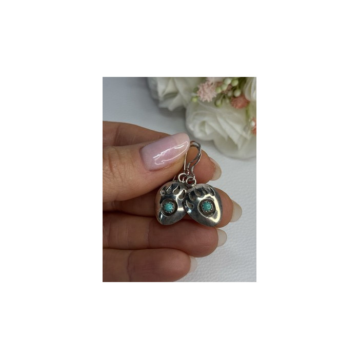 Vintage Native American 925 Sterling Silver Turquoise Earrings Length 1.20 Inch