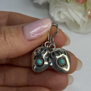 Vintage Native American 925 Sterling Silver Turquoise Earrings Length 1.20 Inch