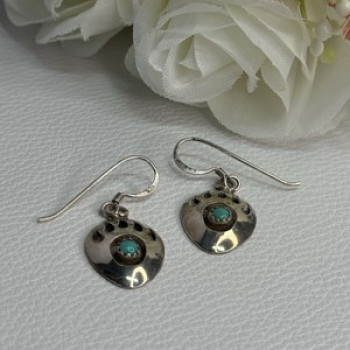 Vintage Native American 925 Sterling Silver Turquoise Earrings Length 1.20 Inch