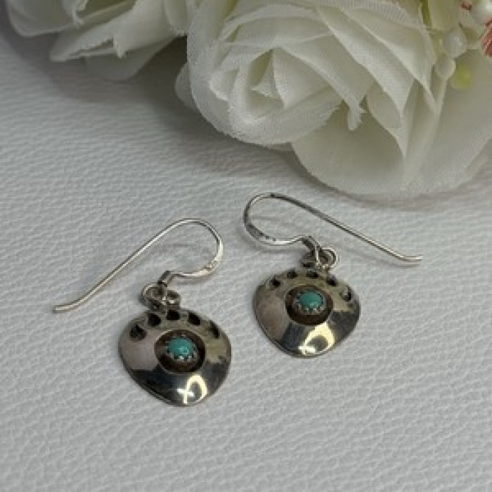 Vintage Native American 925 Sterling Silver Turquoise Earrings Length 1.20 Inch