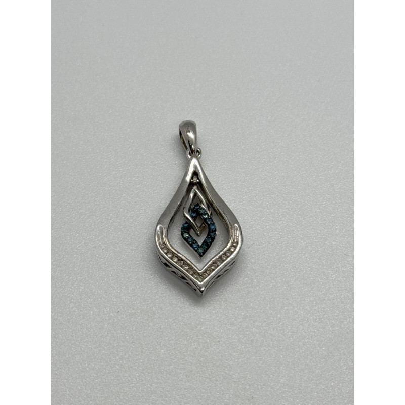 925 Sterling Silver Blue & White Spinel Pendant Length 33 Mm