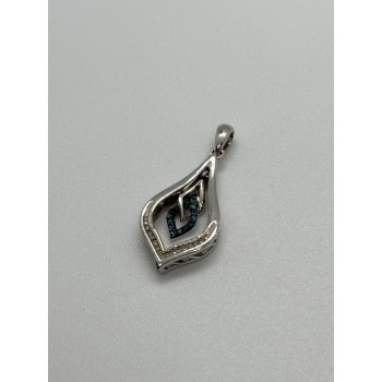 925 Sterling Silver Blue & White Spinel Pendant Length 33 Mm