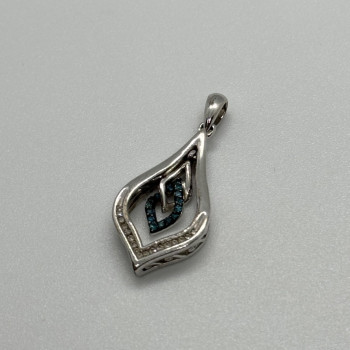 925 Sterling Silver Blue & White Spinel Pendant Length 33 Mm