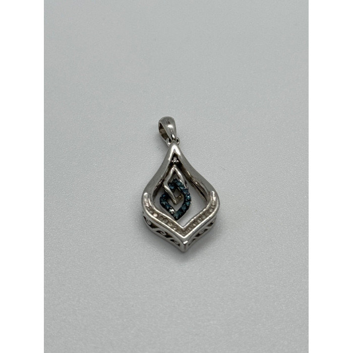 925 Sterling Silver Blue & White Spinel Pendant Length 33 Mm