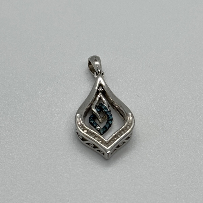 925 Sterling Silver Blue & White Spinel Pendant Length 33 Mm