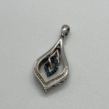 925 Sterling Silver Blue & White Spinel Pendant Length 33 Mm