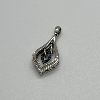 925 Sterling Silver Blue & White Spinel Pendant Length 33 Mm