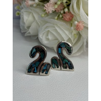 Vintage Taxco 925 Sterling Silver Turquoise Earrings Length 0.92 Inch