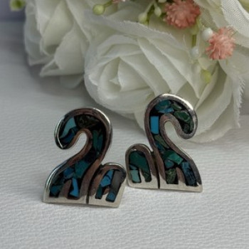 Vintage Taxco 925 Sterling Silver Turquoise Earrings Length 0.92 Inch