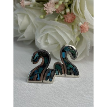 Vintage Taxco 925 Sterling Silver Turquoise Earrings Length 0.92 Inch