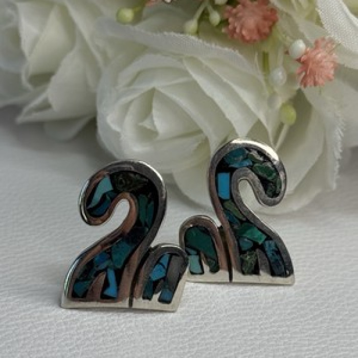 Vintage Taxco 925 Sterling Silver Turquoise Earrings Length 0.92 Inch