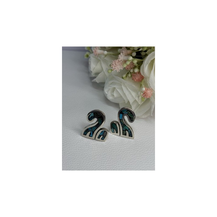 Vintage Taxco 925 Sterling Silver Turquoise Earrings Length 0.92 Inch