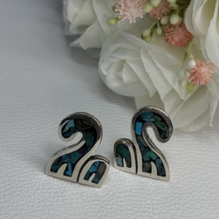 Vintage Taxco 925 Sterling Silver Turquoise Earrings Length 0.92 Inch