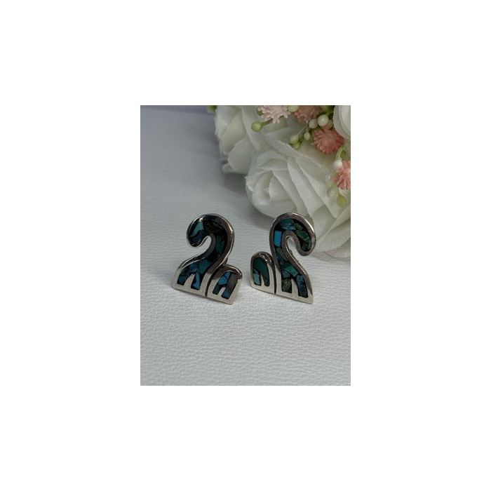Vintage Taxco 925 Sterling Silver Turquoise Earrings Length 0.92 Inch