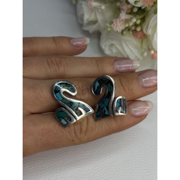 Vintage Taxco 925 Sterling Silver Turquoise Earrings Length 0.92 Inch