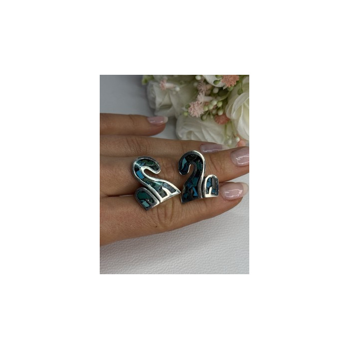 Vintage Taxco 925 Sterling Silver Turquoise Earrings Length 0.92 Inch