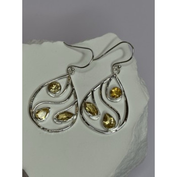 925 Sterling Silver Citrine Earrings Length 1.8 Inch