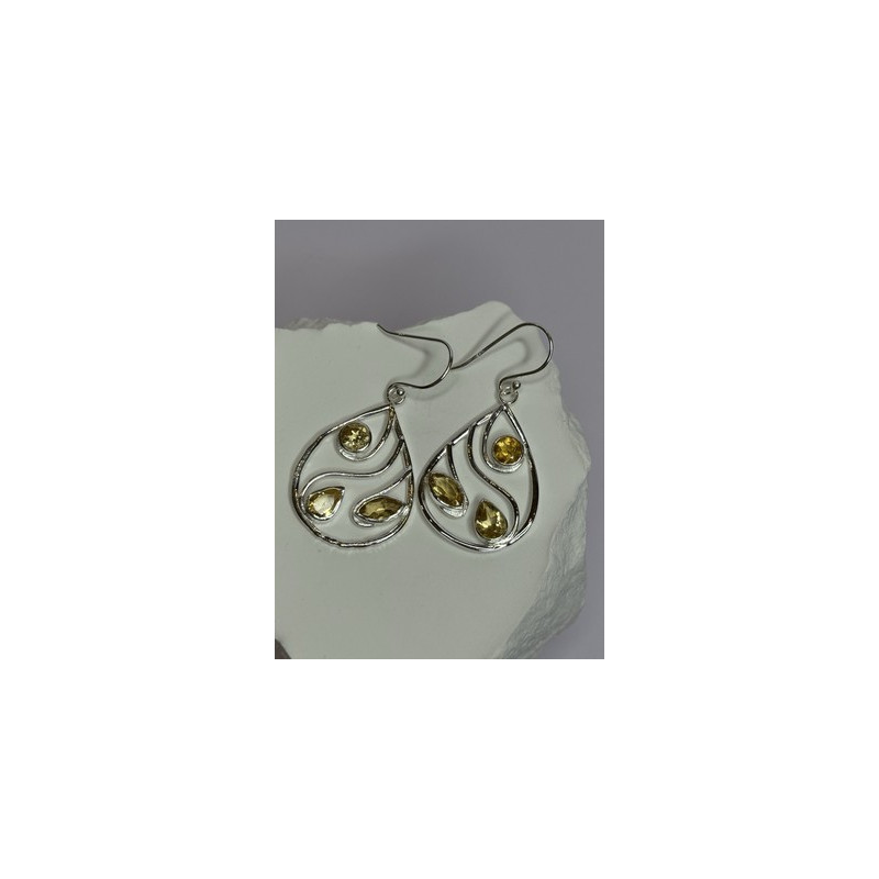 925 Sterling Silver Citrine Earrings Length 1.8 Inch