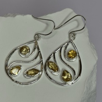 925 Sterling Silver Citrine Earrings Length 1.8 Inch