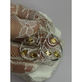 925 Sterling Silver Citrine Earrings Length 1.8 Inch