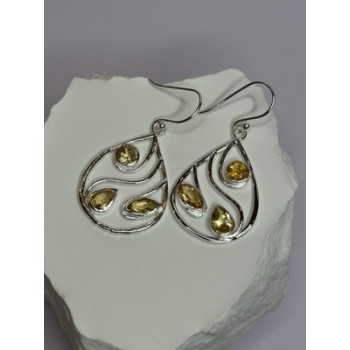 925 Sterling Silver Citrine Earrings Length 1.8 Inch