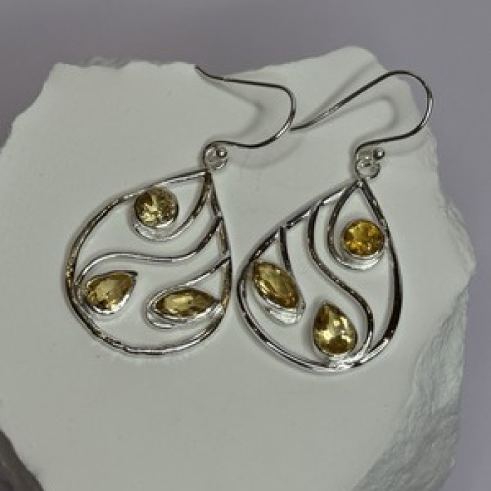 925 Sterling Silver Citrine Earrings Length 1.8 Inch