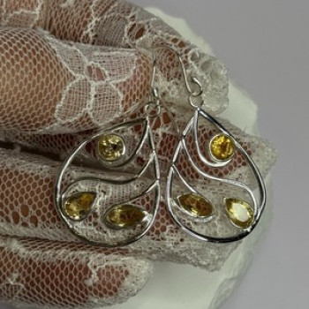 925 Sterling Silver Citrine Earrings Length 1.8 Inch
