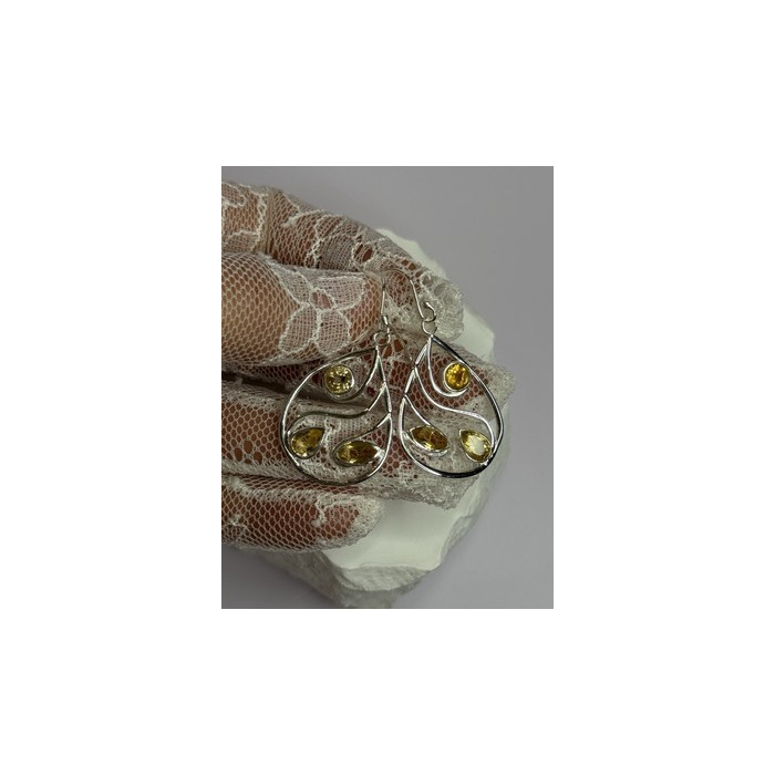 925 Sterling Silver Citrine Earrings Length 1.8 Inch