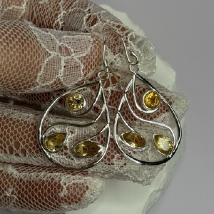 925 Sterling Silver Citrine Earrings Length 1.8 Inch