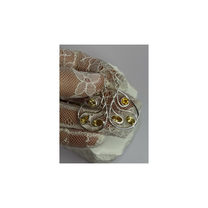925 Sterling Silver Citrine Earrings Length 1.8 Inch
