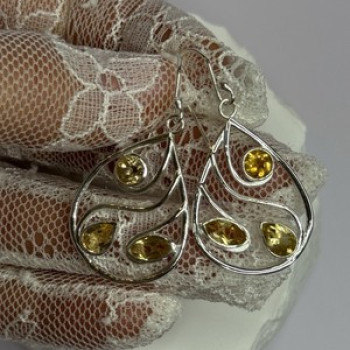 925 Sterling Silver Citrine Earrings Length 1.8 Inch