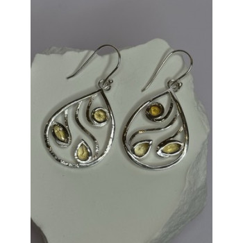 925 Sterling Silver Citrine Earrings Length 1.8 Inch