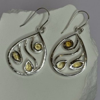925 Sterling Silver Citrine Earrings Length 1.8 Inch