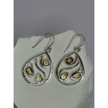 925 Sterling Silver Citrine Earrings Length 1.8 Inch