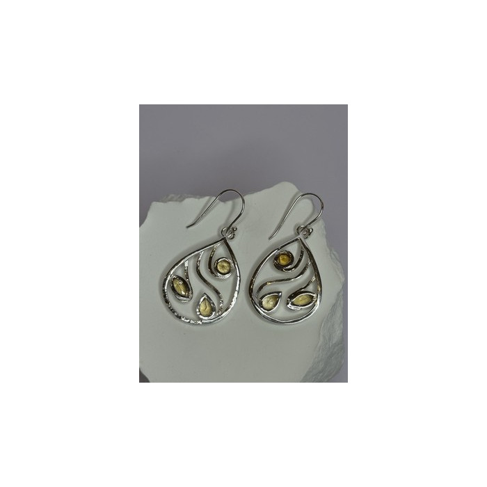 925 Sterling Silver Citrine Earrings Length 1.8 Inch