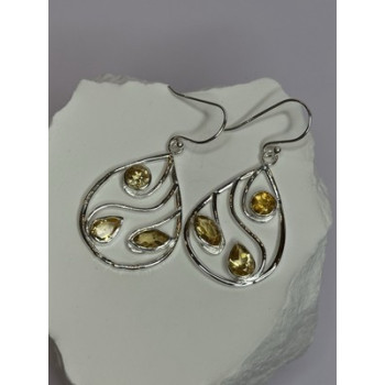 925 Sterling Silver Citrine Earrings Length 1.8 Inch