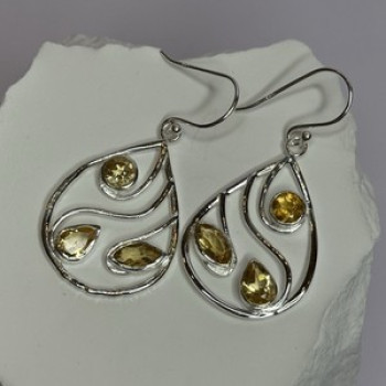 925 Sterling Silver Citrine Earrings Length 1.8 Inch