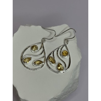 925 Sterling Silver Citrine Earrings Length 1.8 Inch
