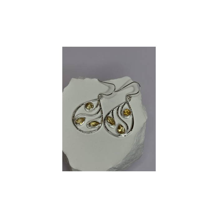 925 Sterling Silver Citrine Earrings Length 1.8 Inch