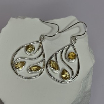 925 Sterling Silver Citrine Earrings Length 1.8 Inch