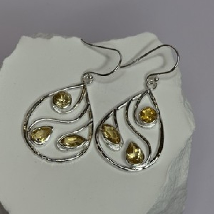 925 Sterling Silver Citrine Earrings Length 1.8 Inch
