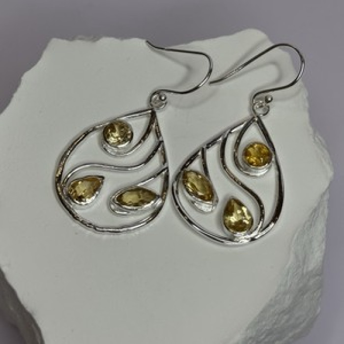 925 Sterling Silver Citrine Earrings Length 1.8 Inch