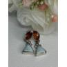 925 Sterling Silver Amber & Larimar Earrings Length 1.30 Inch