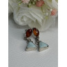 925 Sterling Silver Amber & Larimar Earrings Length 1.30 Inch
