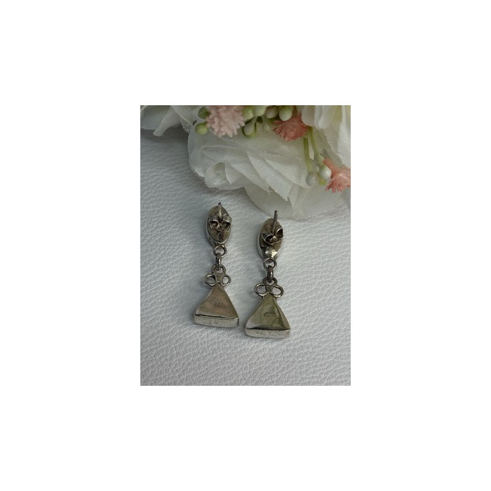 925 Sterling Silver Amber & Larimar Earrings Length 1.30 Inch