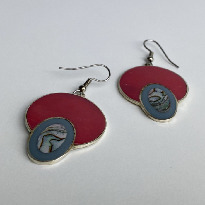 925 Sterling Silver Haliotis & Enamel Earrings